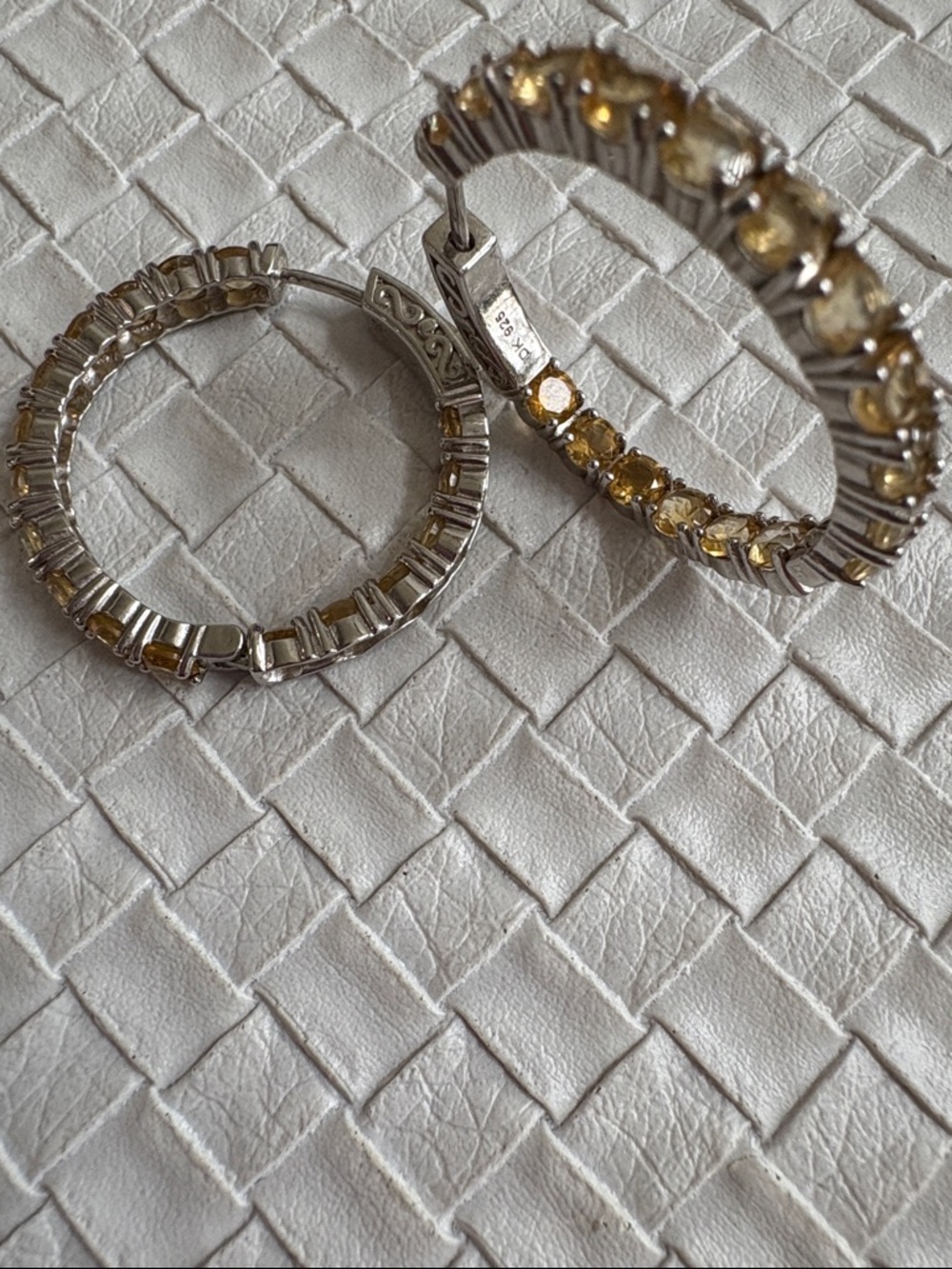 Sterling Silver Hoop Earrings with Yellow Gemstones